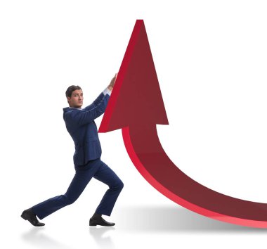 Ekonomideki büyümeyi destekleyen işadamı grafik üzerinde