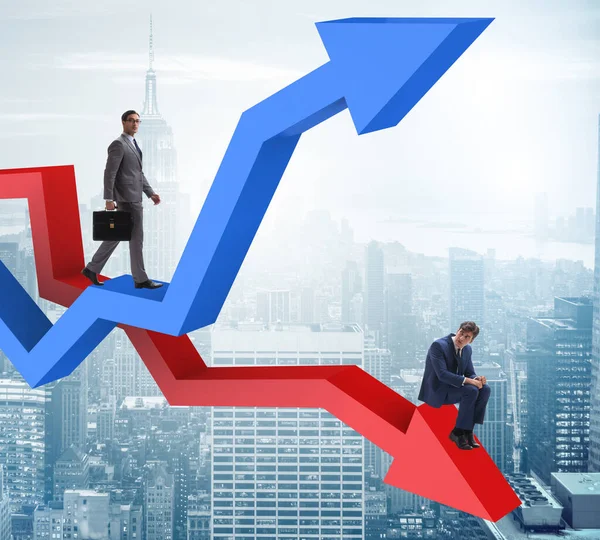 Бізнесмен з діаграмами зростання і падіння — стокове фото