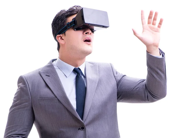 Ο επιχειρηματίας φορώντας γυαλιά εικονικής πραγματικότητας vr απομονώνονται σε w — Φωτογραφία Αρχείου