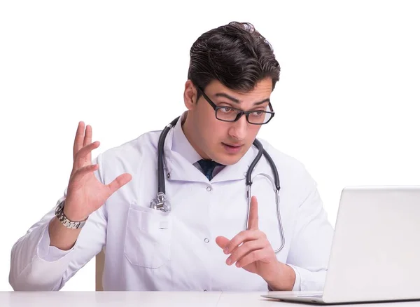 Lekarz w telemediine m-zdrowia koncepcji na białym — Zdjęcie stockowe