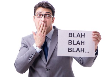 Beyaz arkaplanda yalanlar söyleyen işadamı