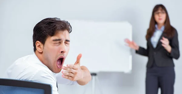 The business presentation in the office with man and woman — Stock Photo, Image