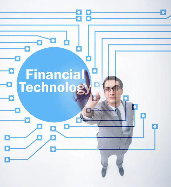 Businessman pressing buttons in fintech concept — Stock Photo, Image