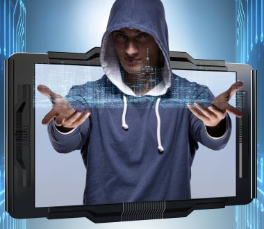 Siber güvenlik konseptinde genç bir hacker.