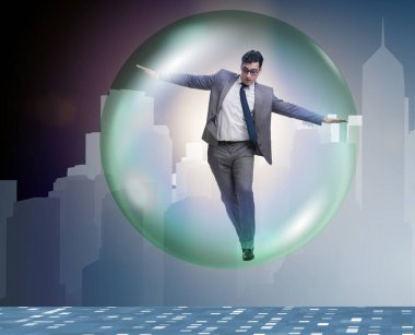 İş adamı balonun içinde uçuyor