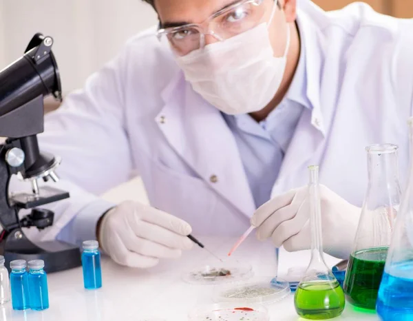 Manlig läkare som arbetar i labbet med virusvaccin — Stockfoto