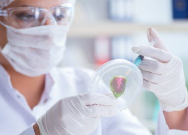 Bir laboratuarda deney yapan kadın bir bilim adamı.