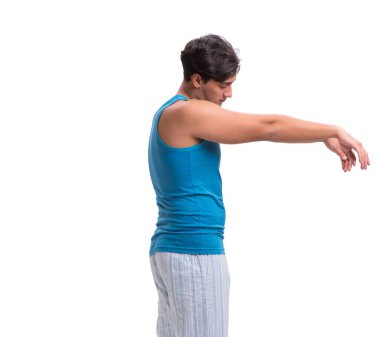 Uyanan adam, beyaz alarmlı saat ile izole