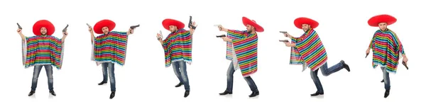 Funny mexican holding pistol isolated on white — Stock Photo, Image