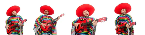 Śmieszny meksykański z gitarą na białym — Zdjęcie stockowe