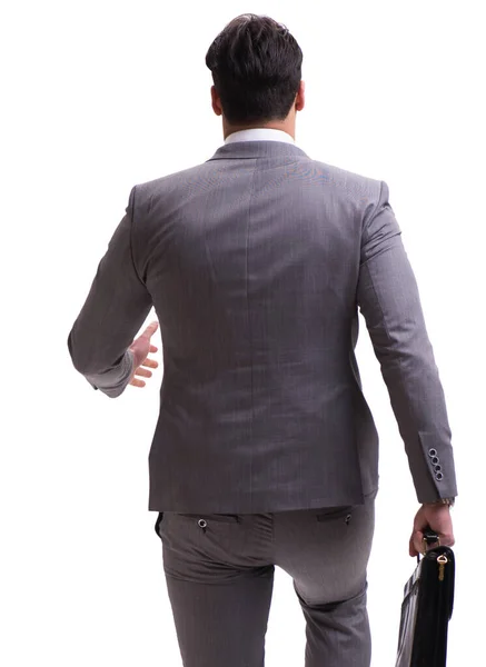 Uomo d'affari che cammina isolato su sfondo bianco — Foto Stock