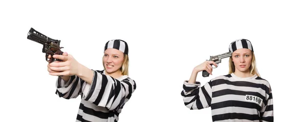 Prison inmate with gun isolated on white — Stock Photo, Image