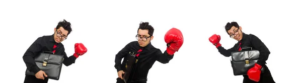 Επιχειρηματίας με κόκκινα γάντια πυγμαχίας — Φωτογραφία Αρχείου