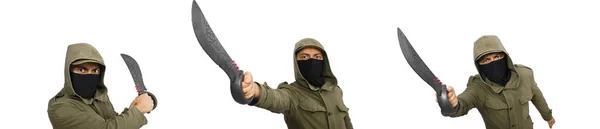 Verbrecher trägt Maske isoliert auf weißem Grund — Stockfoto