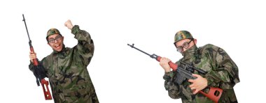 Beyaz izole silahlı askeri adam