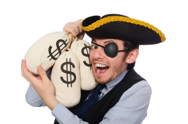 Zakenman piraat geïsoleerd op witte achtergrond — Stockfoto