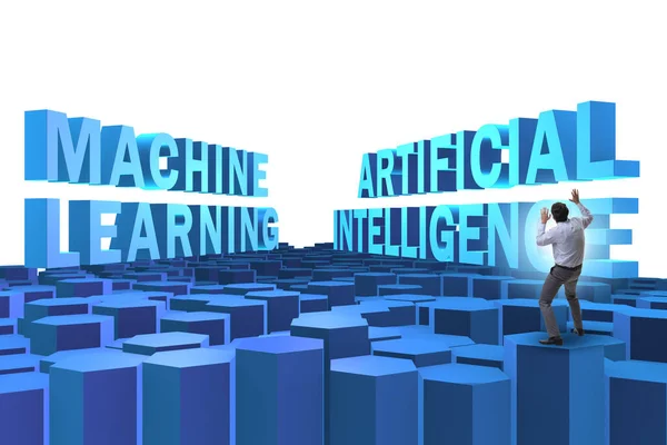 Machine learning concept met zakenman — Stockfoto