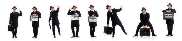 Ung man som håller resväska isolerad på vitt — Stockfoto