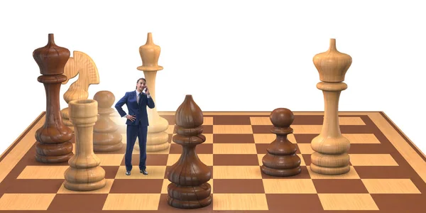 Бізнесмен у великій шаховій дошці в концепції стратегії — стокове фото
