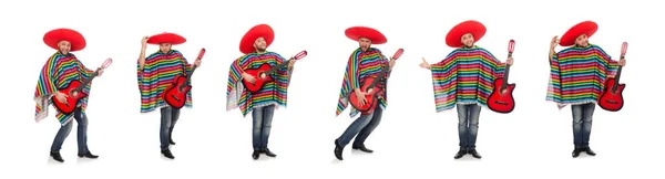 Vtipné mexické s kytarou izolované na bílém — Stock fotografie