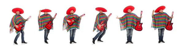 Divertido mexicano con guitarra aislada en blanco — Foto de Stock