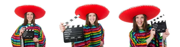 Chica bastante mexicana en pocho vívido aislado en blanco —  Fotos de Stock