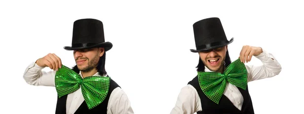 Man met grote groene strik in grappig concept — Stockfoto