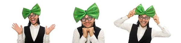 Hombre con corbata verde grande en concepto divertido —  Fotos de Stock