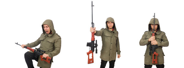 человек с пистолетом, изолированный на белом