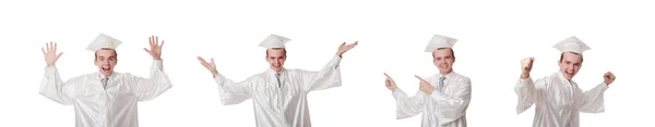 Joven estudiante masculino graduado de la escuela secundaria en blanco —  Fotos de Stock