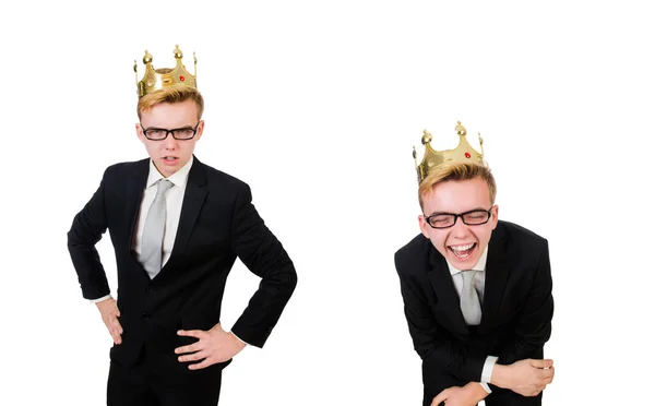 Joven hombre de negocios con corona aislada en blanco —  Fotos de Stock