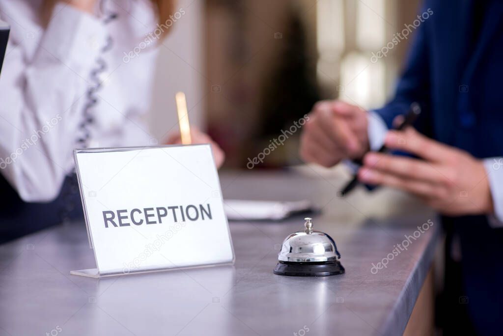 Hotel reception bell at the counter