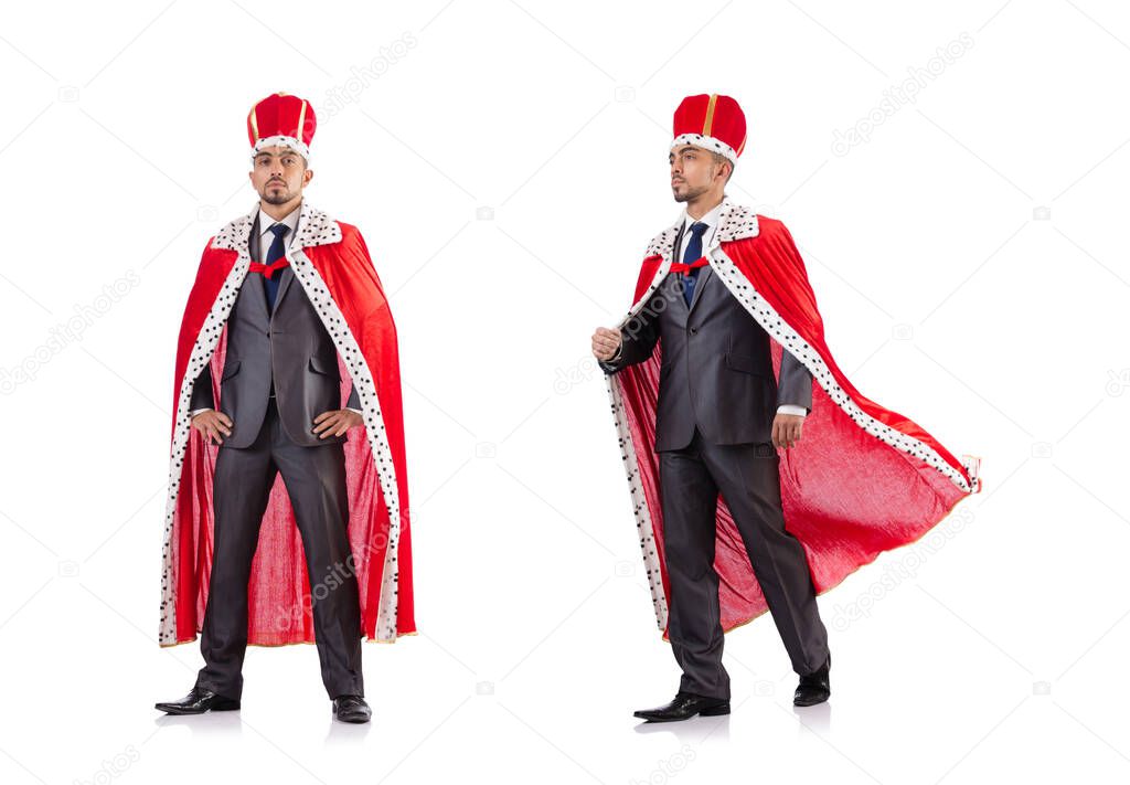 King businessman isolated on the white