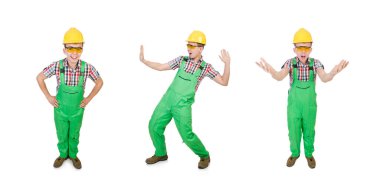 Sanayi işçisi beyaz arka planda izole edilmiş.