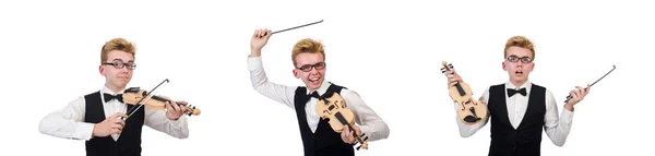 Joueur de violon drôle isolé sur blanc — Photo