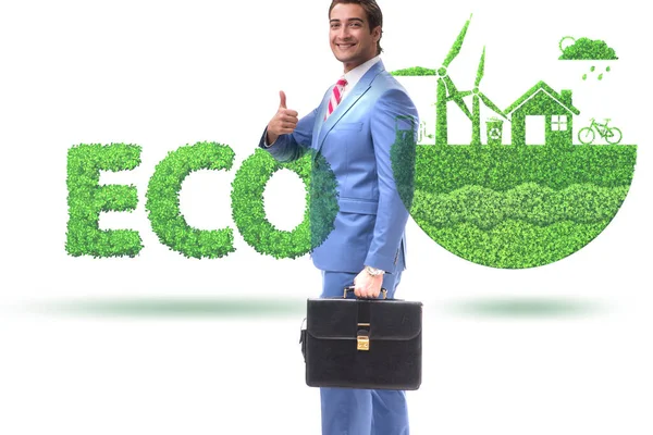 Zelená energie anc ekologie koncept s podnikatelem — Stock fotografie