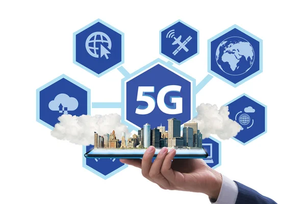 5G 모바일 기술 개념 - 인터넷의 빠른 속도 — 스톡 사진