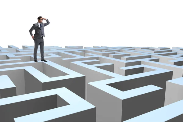 Businessman trying to escape from maze