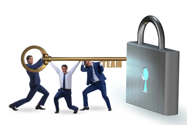Concept of teamwork with businessmen unlocking lock — Stock Photo, Image