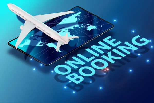 Concept of online airtravel booking - 3d rendering — Stock Photo, Image