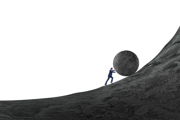 Man pushing large stone to the top — ストック写真