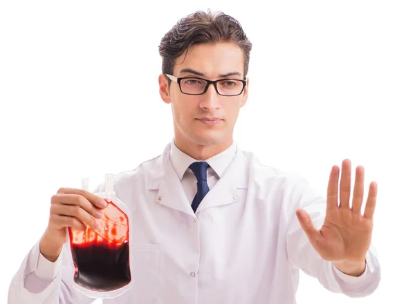 Lékař v koncepci darování krve izolované na bílém — Stock fotografie
