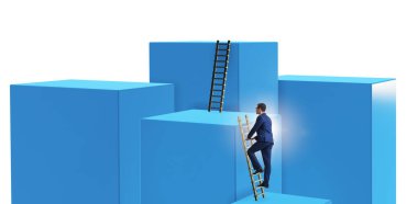 Bloğun tepesindeki işadamı beyazda izole edildi