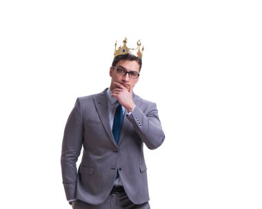 Kral işadamı beyaz arka planda izole edilmiş