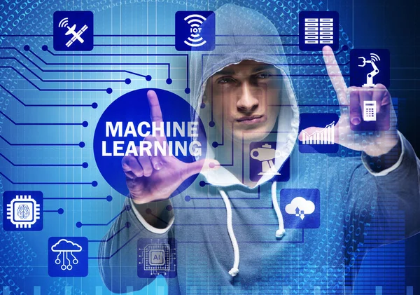 Hacker in machine learning concept — Stock Photo, Image