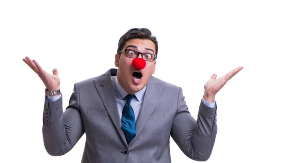 Zabawny biznesmen klaun izolowany na białym tle — Zdjęcie stockowe