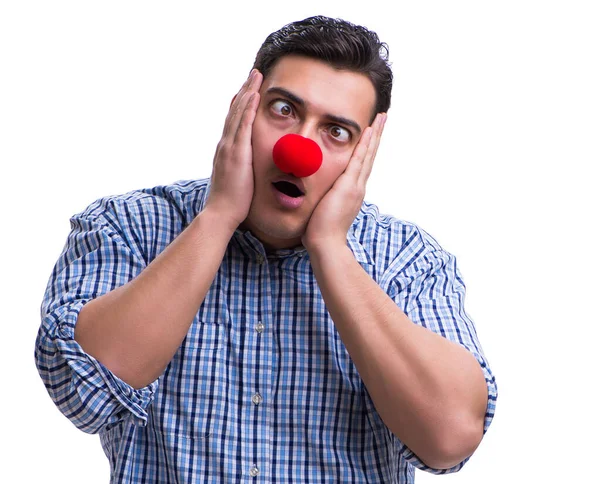 Beyaz arka planda izole komik bir palyaço.