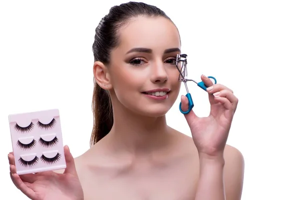 Woman in beauty concept applying make up using cosmetics — Stock Photo, Image