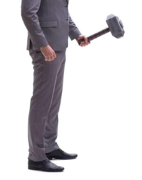 Businessman with hammer isolated on white background — Stock Photo, Image