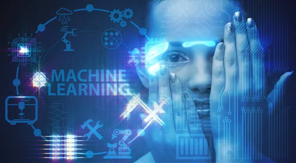 Woman in machine learning concept — Stock Photo, Image